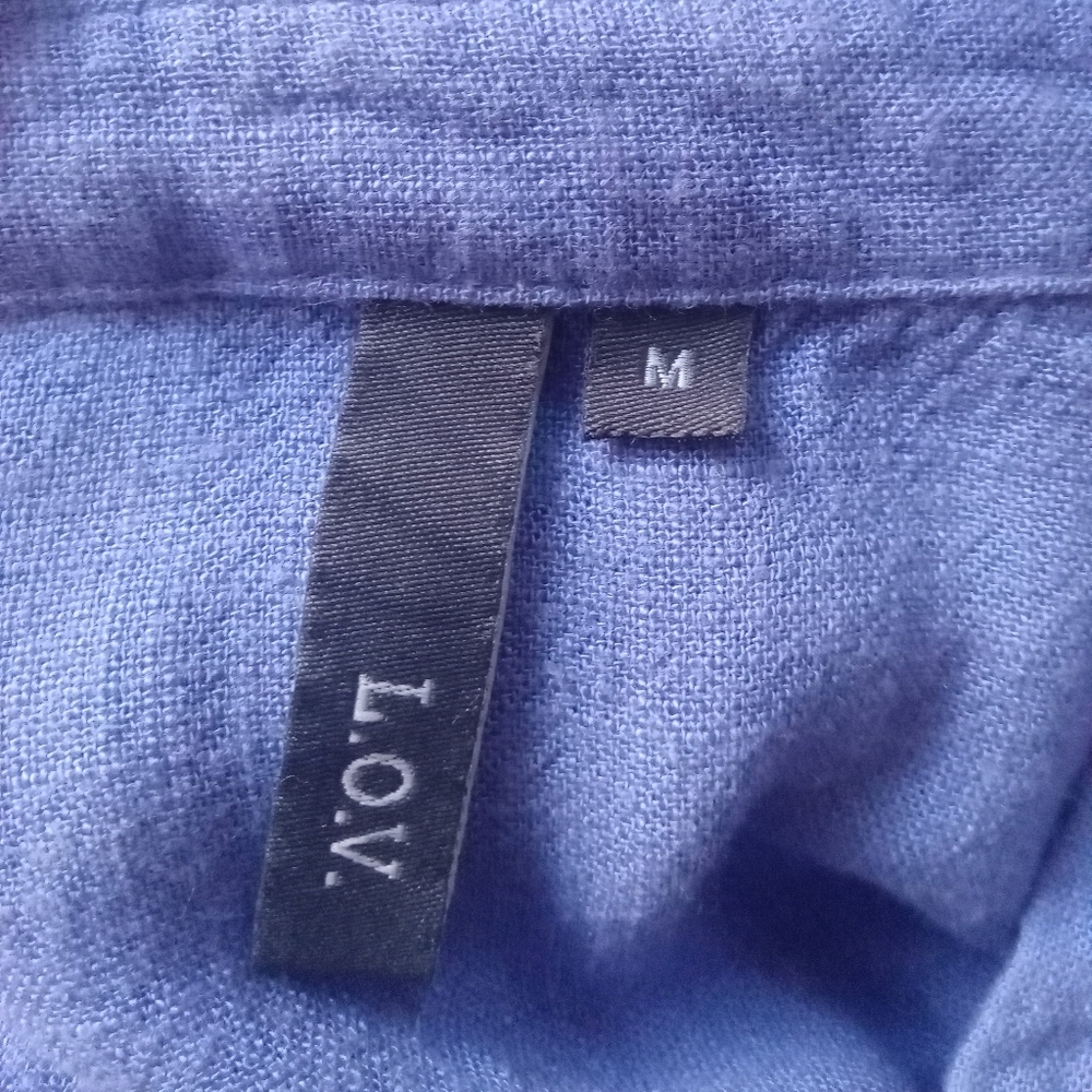 L.O.V Women's Blue Long Sleeve Tie Knot Linen Blend Button Blouse Size M - Picture 6 of 10